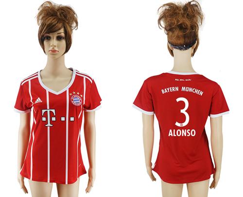 Women's Bayern Munchen #3 Alonso Home Soccer Club Jersey - Click Image to Close